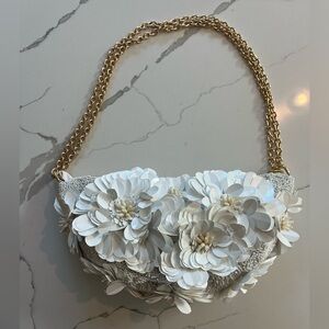Fully beaded bag with gold chain strap